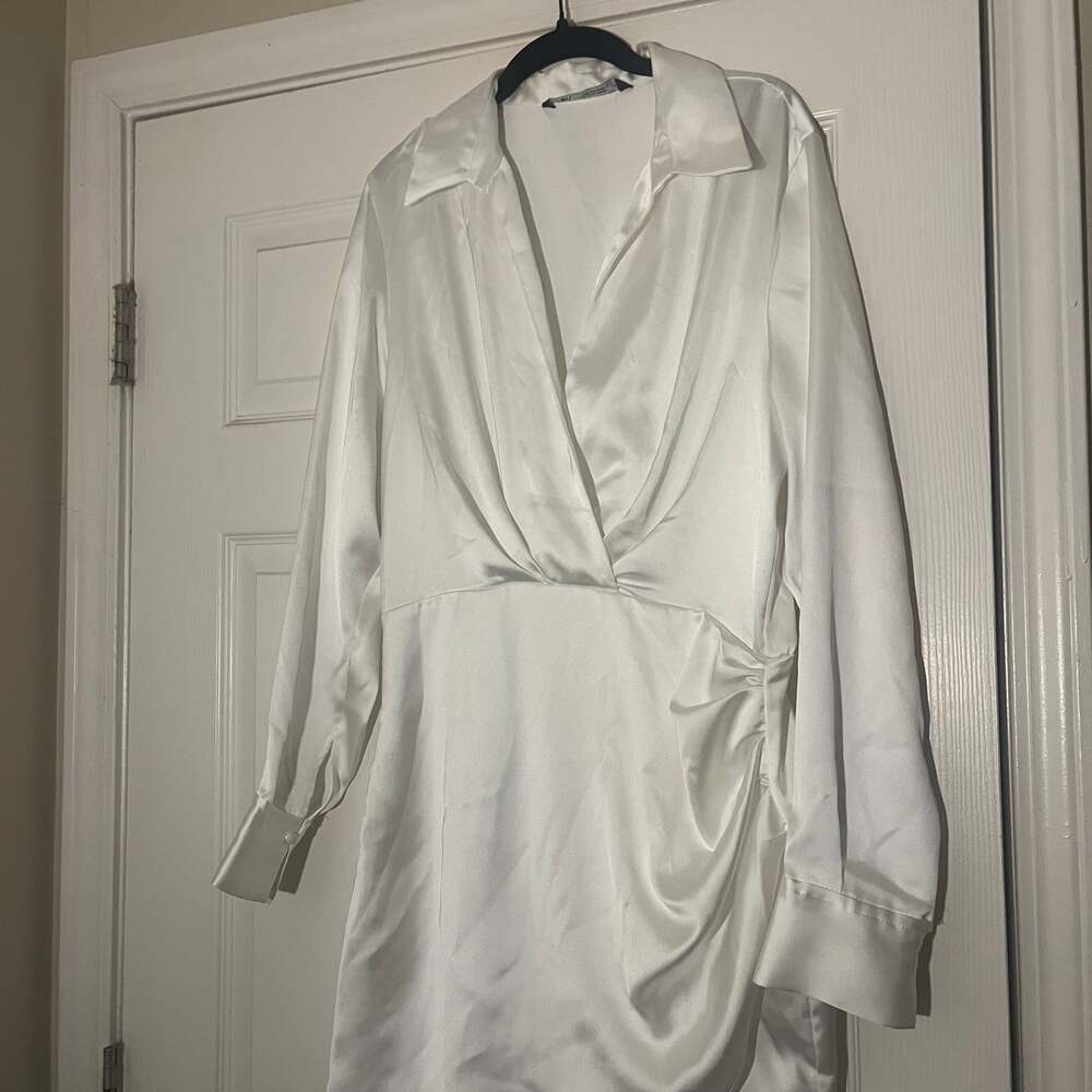 Zara White Satin Mini Dress - Picture 2 of 4